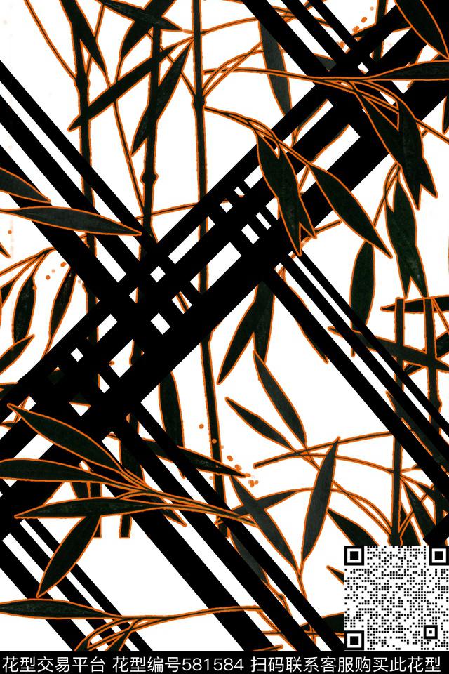 植物几何图黑白传统印花华亿平台下载（图片编号: 581584） - 瓦栏（Walan）