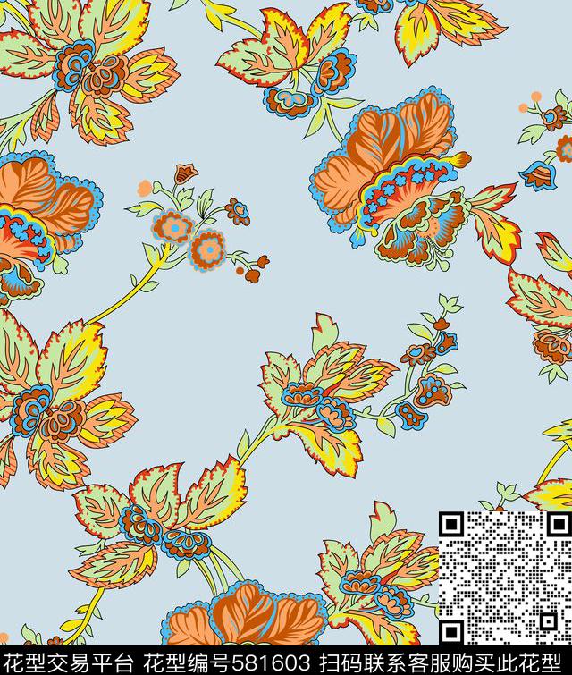花卉花朵罂粟花传统印花华亿平台下载（图片编号: 581603） - 瓦栏（Walan）