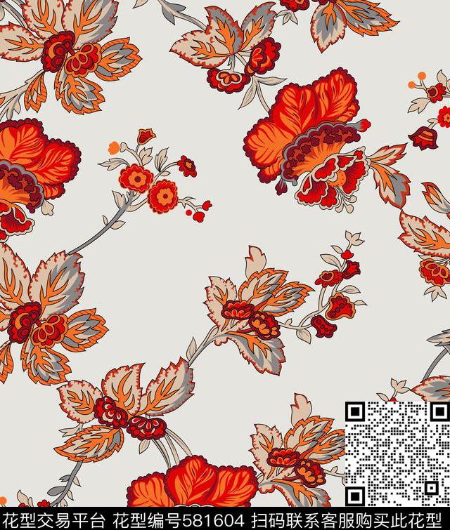 花卉花朵罂粟花传统印花华亿平台下载（图片编号: 581604） - 瓦栏（Walan）