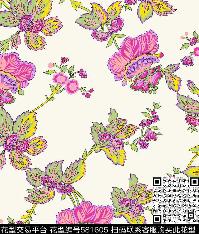 花卉花朵罂粟花传统印花华亿平台下载（图片编号: 581605） - 瓦栏（Walan）