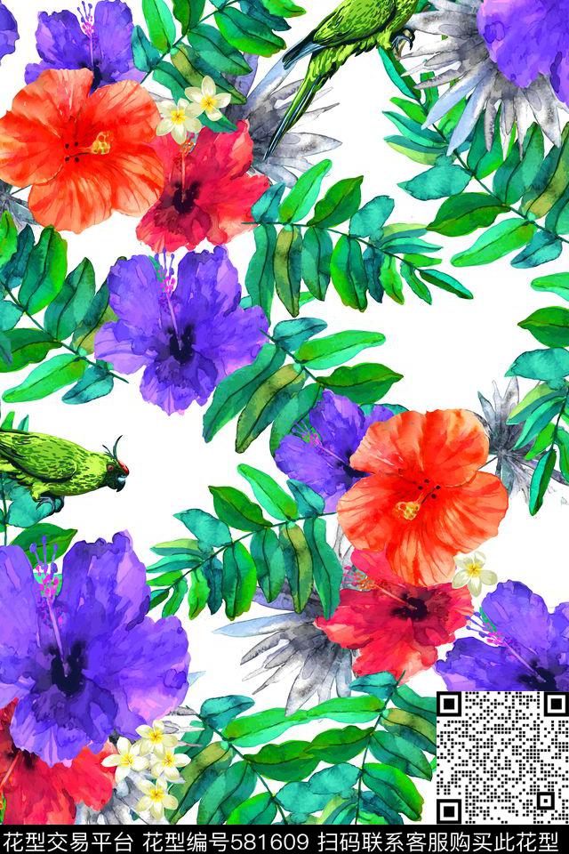 热带风情水彩晕染数码印花华亿平台下载（图片编号: 581609） - 瓦栏（Walan）