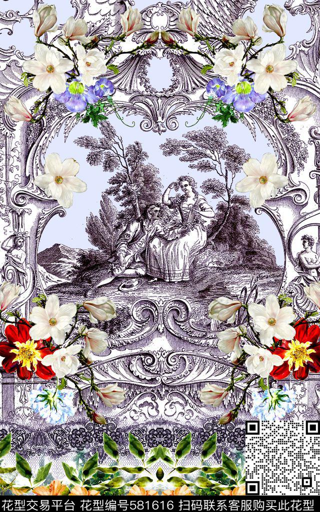 欧式复古卷草数码印花华亿平台下载（图片编号: 581616） - 瓦栏（Walan）