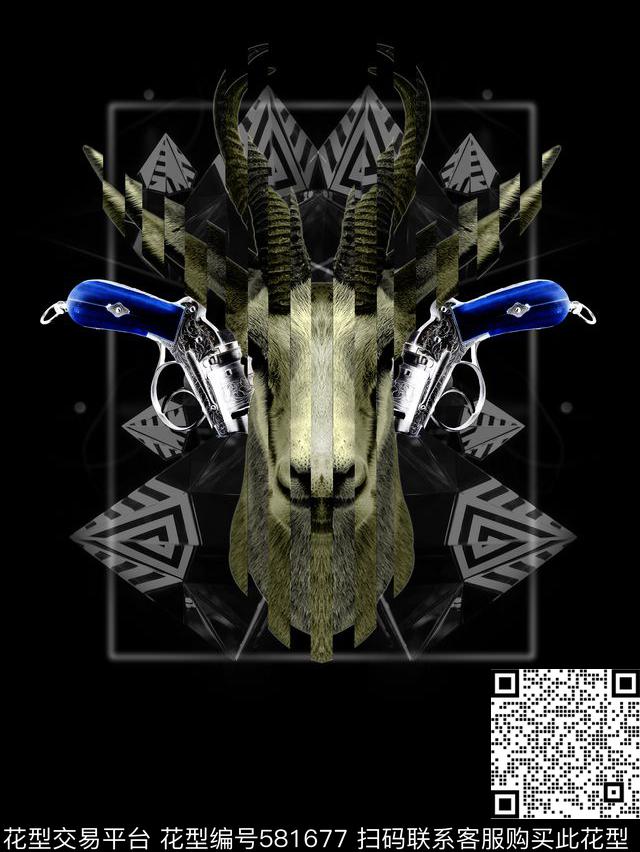 流行时尚羊头MB风格数码印花华亿平台下载（图片编号: 581677） - 瓦栏（Walan）