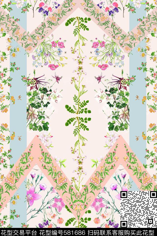 沙发布艺四方连续花鸟植物数码印花华亿平台下载（图片编号: 581686） - 瓦栏（Walan）