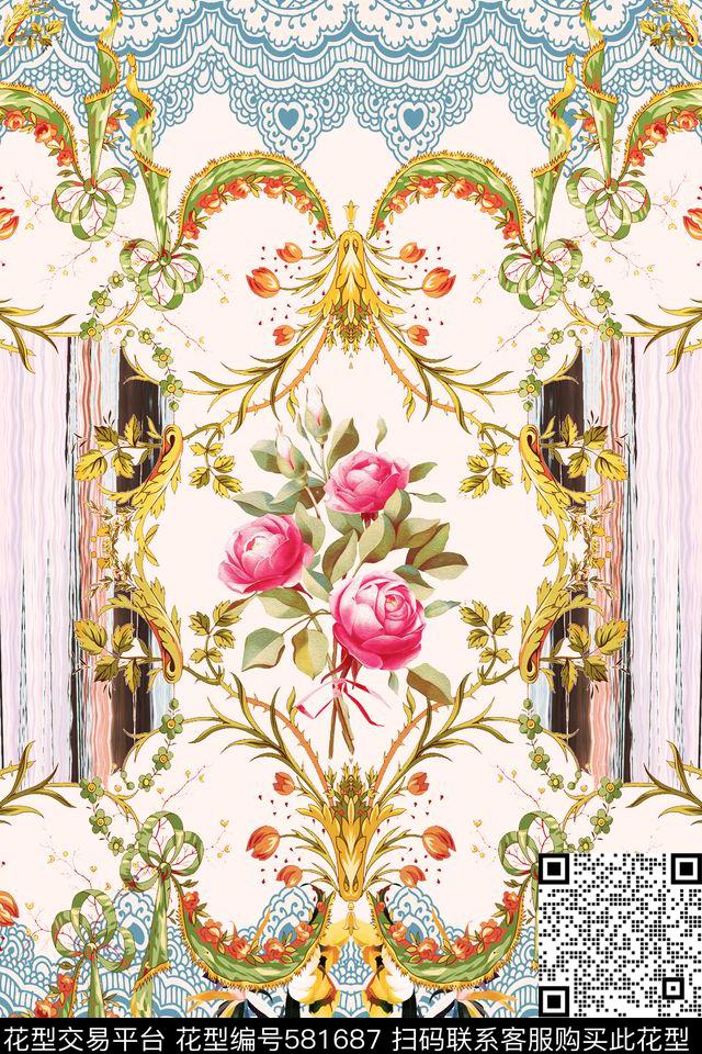 沙发布艺四方连续花鸟植物数码印花华亿平台下载（图片编号: 581687） - 瓦栏（Walan）