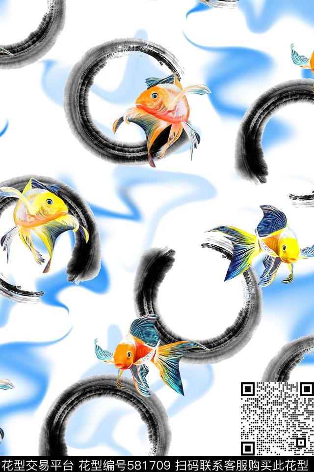 小鱼纯色底小清新数码印花华亿平台下载（图片编号: 581709） - 瓦栏（Walan）