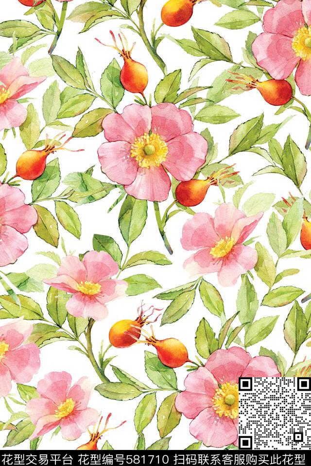 浪漫花卉水彩花卉手绘数码印花华亿平台下载（图片编号: 581710） - 瓦栏（Walan）