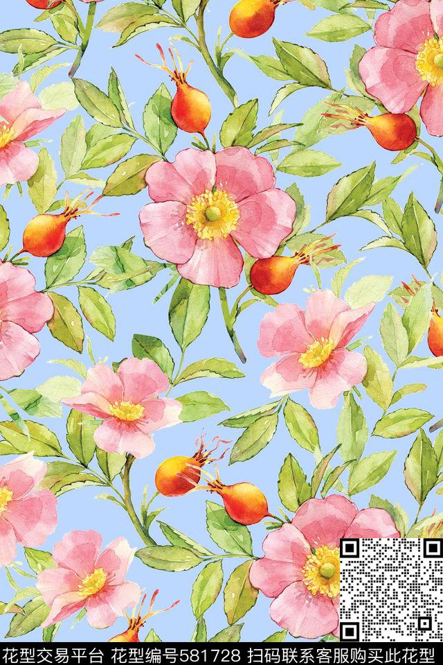 浪漫花卉水彩花卉手绘数码印花华亿平台下载（图片编号: 581728） - 瓦栏（Walan）