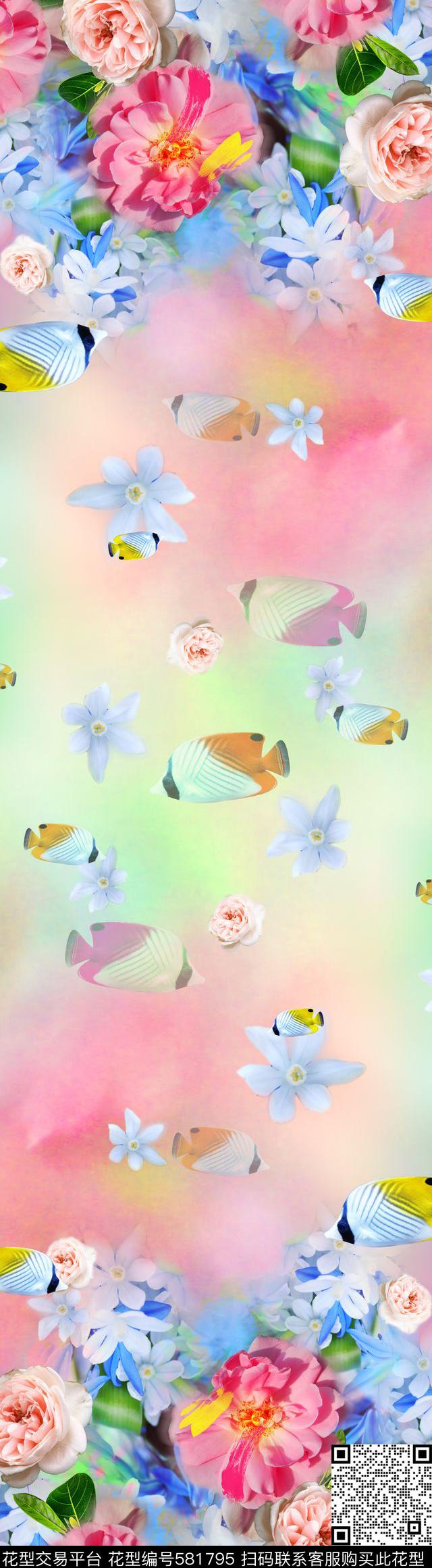 双边定位花卉小鱼数码印花华亿平台下载（图片编号: 581795） - 瓦栏（Walan）
