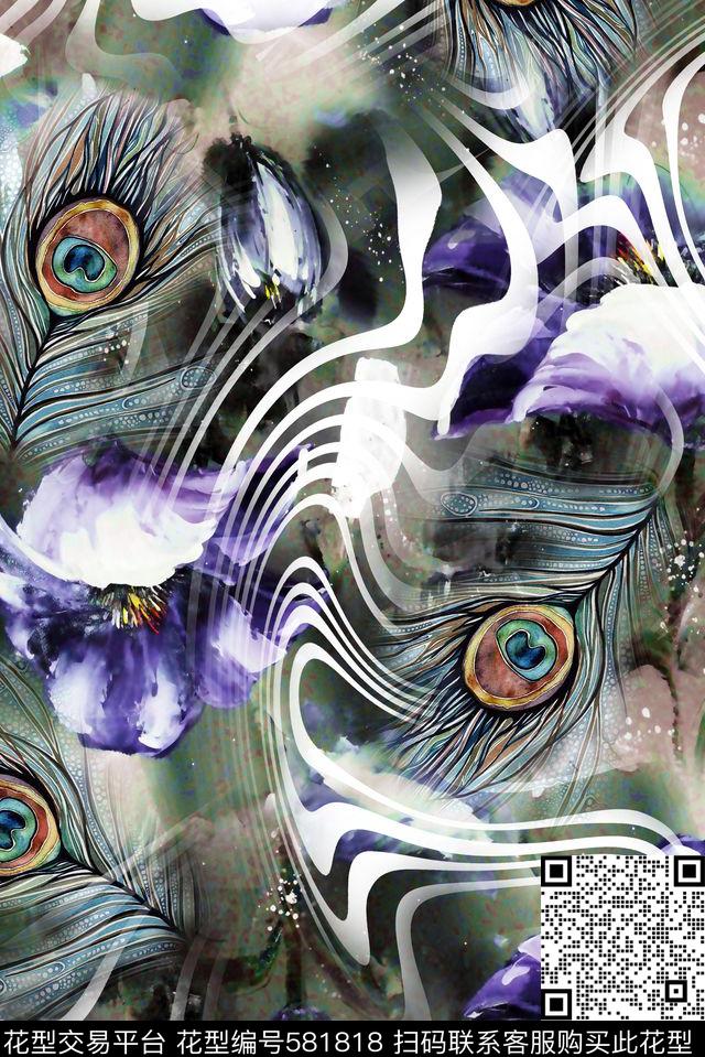 大气抽象手绘炫彩质感流动数码印花华亿平台下载（图片编号: 581818） - 瓦栏（Walan）