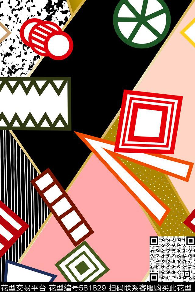 几何拼贴画色块传统印花华亿平台下载（图片编号: 581829） - 瓦栏（Walan）