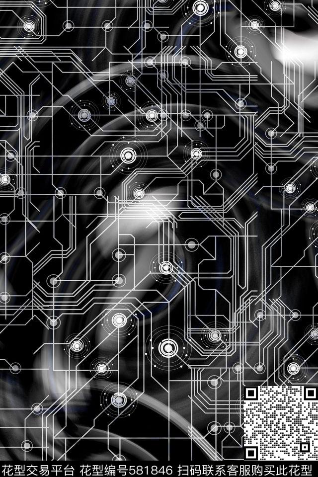 不规则几何几何线条数码印花华亿平台下载（图片编号: 581846） - 瓦栏（Walan）