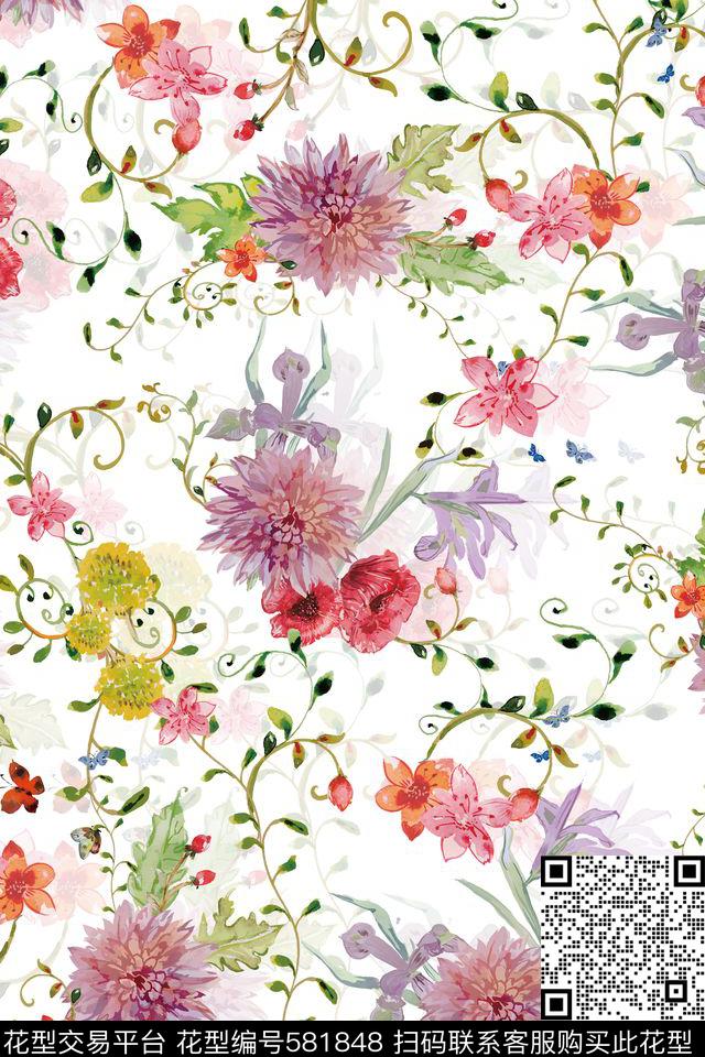小碎花兰花花朵数码印花华亿平台下载（图片编号: 581848） - 瓦栏（Walan）