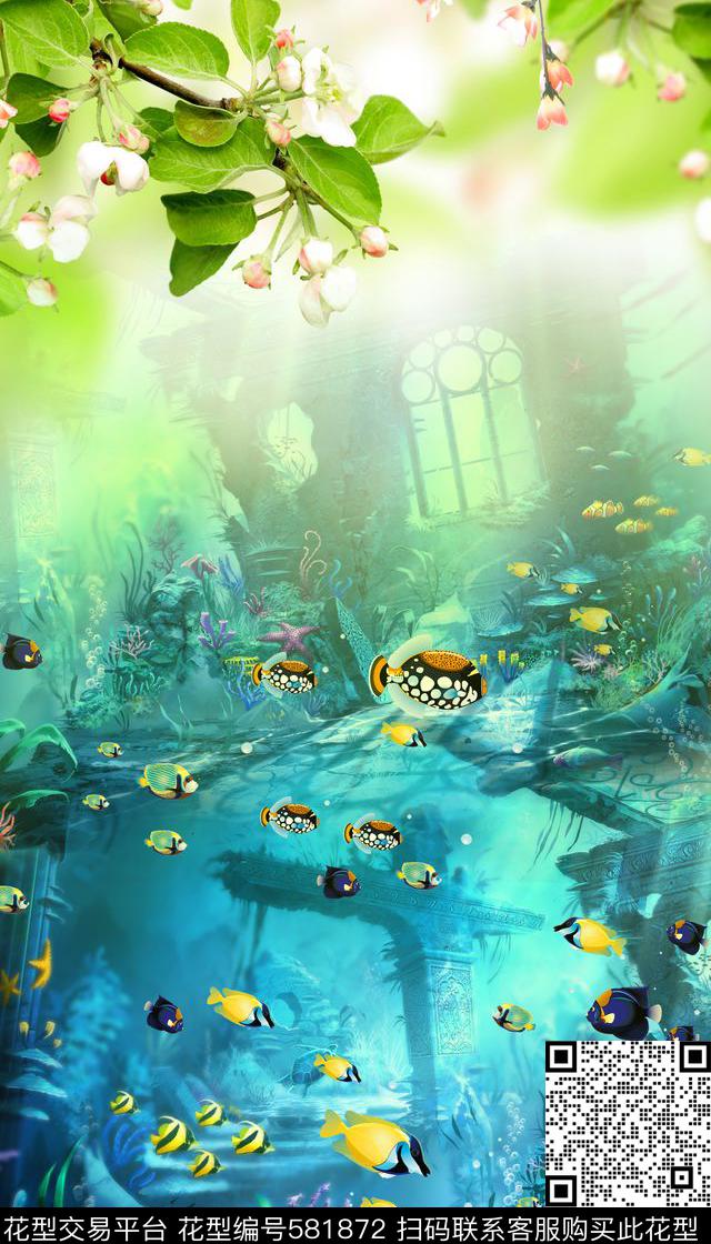 时尚海底世界珊瑚数码印花华亿平台下载（图片编号: 581872） - 瓦栏（Walan）