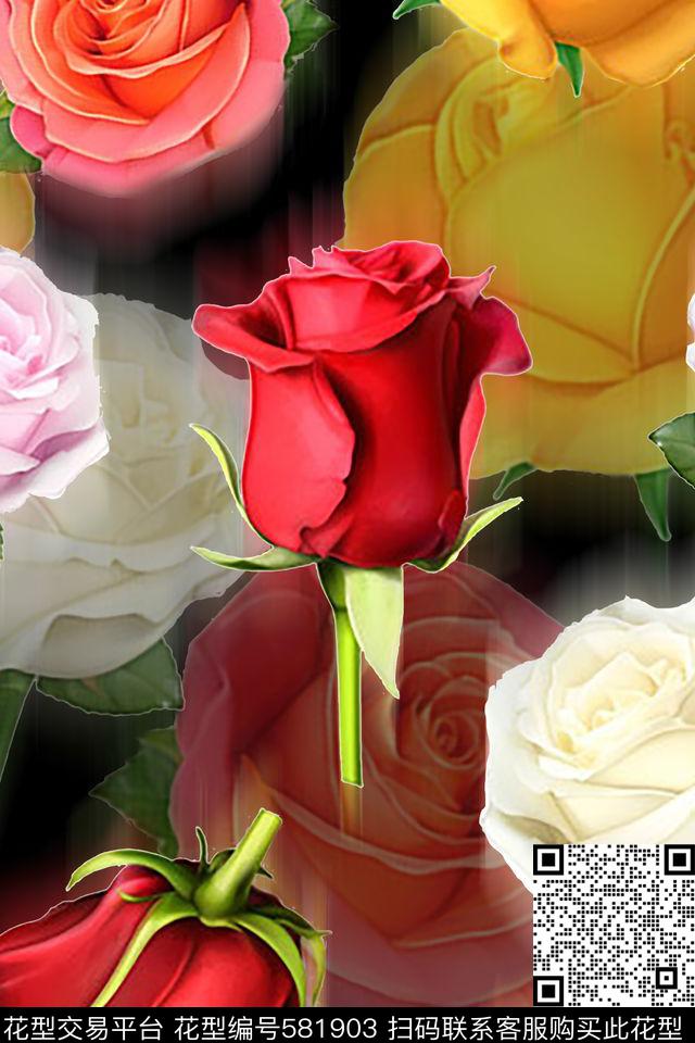写实玫瑰花肌理数码印花华亿平台下载（图片编号: 581903） - 瓦栏（Walan）