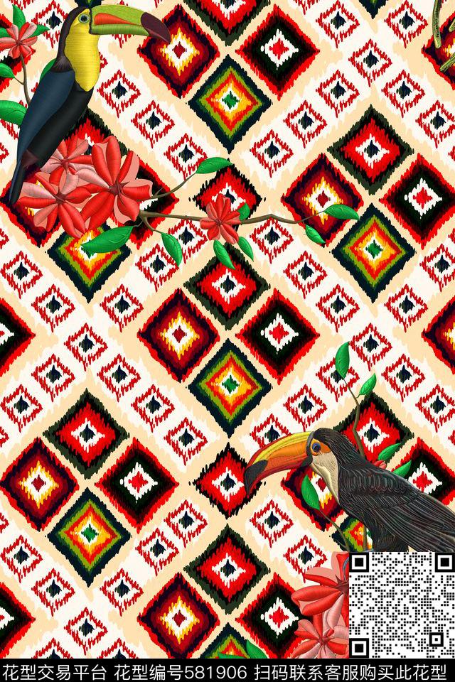 民族风几何刺绣绣花数码印花华亿平台下载（图片编号: 581906） - 瓦栏（Walan）