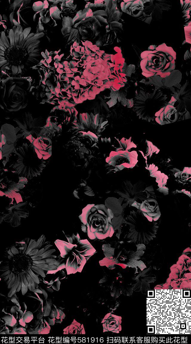 时尚花卉渐变数码印花华亿平台下载（图片编号: 581916） - 瓦栏（Walan）