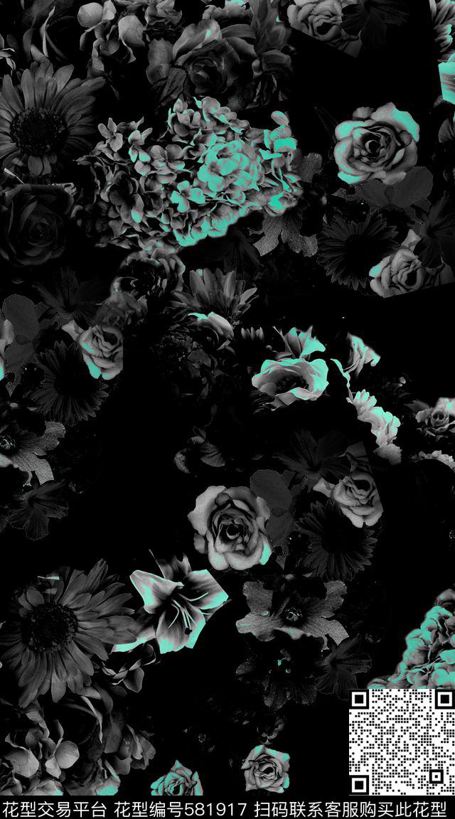 时尚花卉渐变数码印花华亿平台下载（图片编号: 581917） - 瓦栏（Walan）
