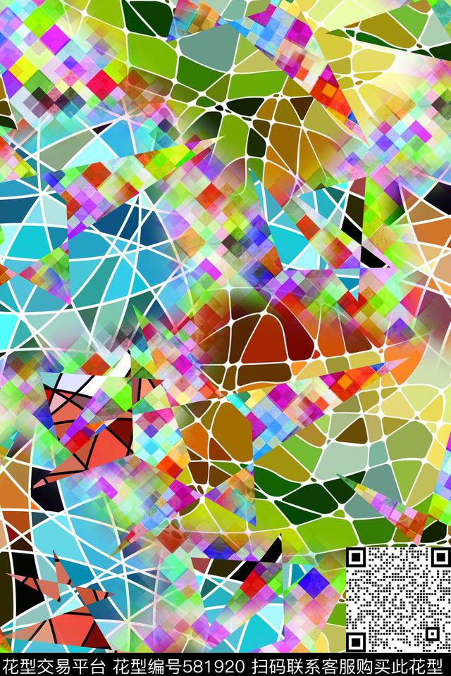 几何抽象潮流色彩数码印花华亿平台下载（图片编号: 581920） - 瓦栏（Walan）