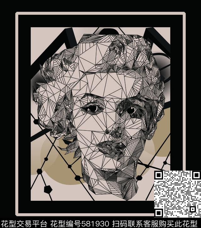 欧美线条人头传统印花华亿平台下载（图片编号: 581930） - 瓦栏（Walan）