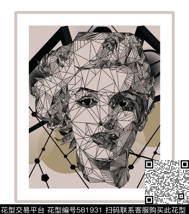 欧美线条人头传统印花华亿平台下载（图片编号: 581931） - 瓦栏（Walan）