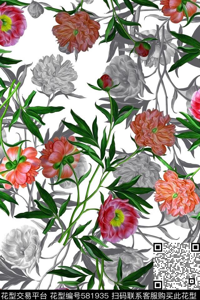 水彩花卉女装数码印花华亿平台下载（图片编号: 581935） - 瓦栏（Walan）