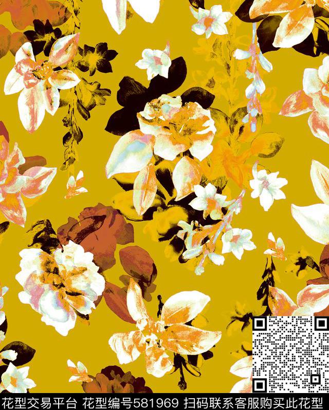 欧美抽象花朵数码印花华亿平台下载（图片编号: 581969） - 瓦栏（Walan）