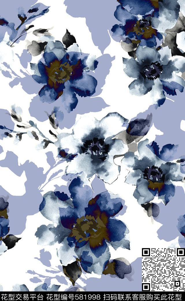 色块高清花卉女装连衣裙数码印花华亿平台下载（图片编号: 581998） - 瓦栏（Walan）