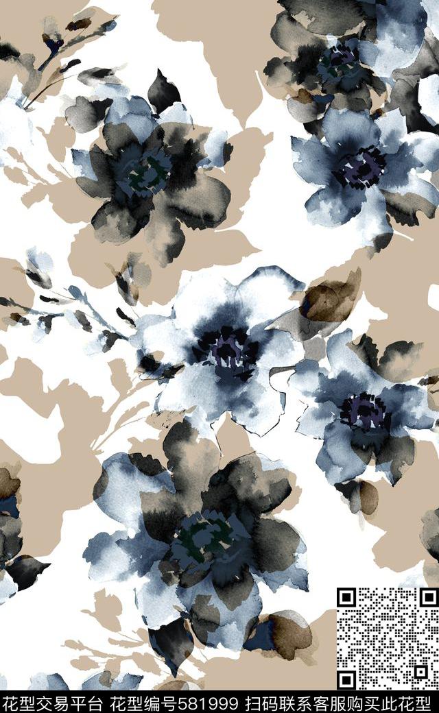 色块高清花卉女装连衣裙数码印花华亿平台下载（图片编号: 581999） - 瓦栏（Walan）