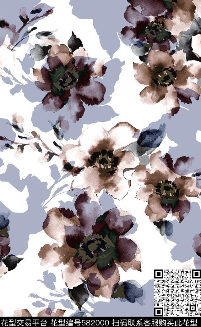 色块高清花卉女装连衣裙数码印花华亿平台下载（图片编号: 582000） - 瓦栏（Walan）