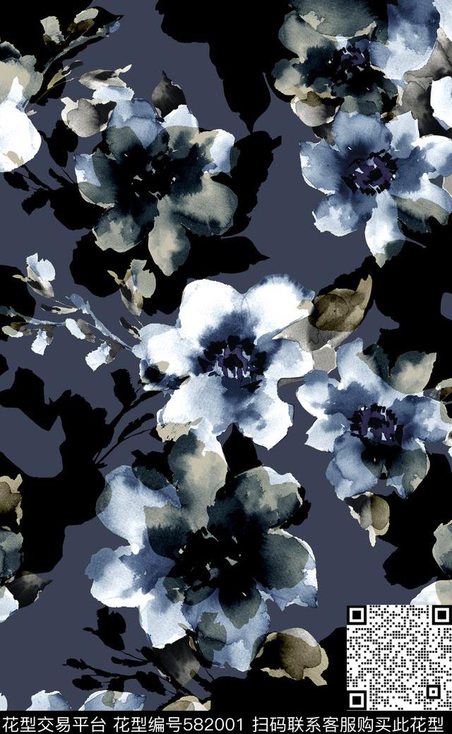 色块高清花卉女装连衣裙数码印花华亿平台下载（图片编号: 582001） - 瓦栏（Walan）