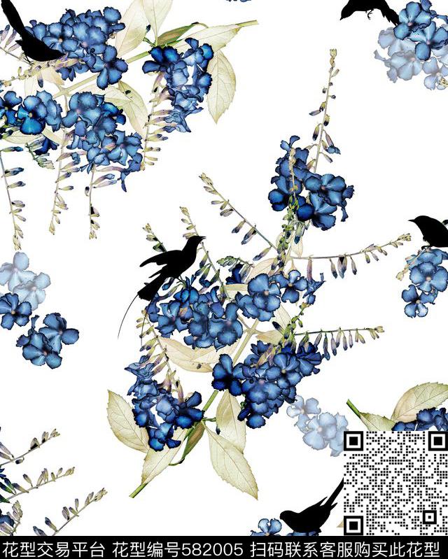 高雅清爽手绘数码印花华亿平台下载（图片编号: 582005） - 瓦栏（Walan）