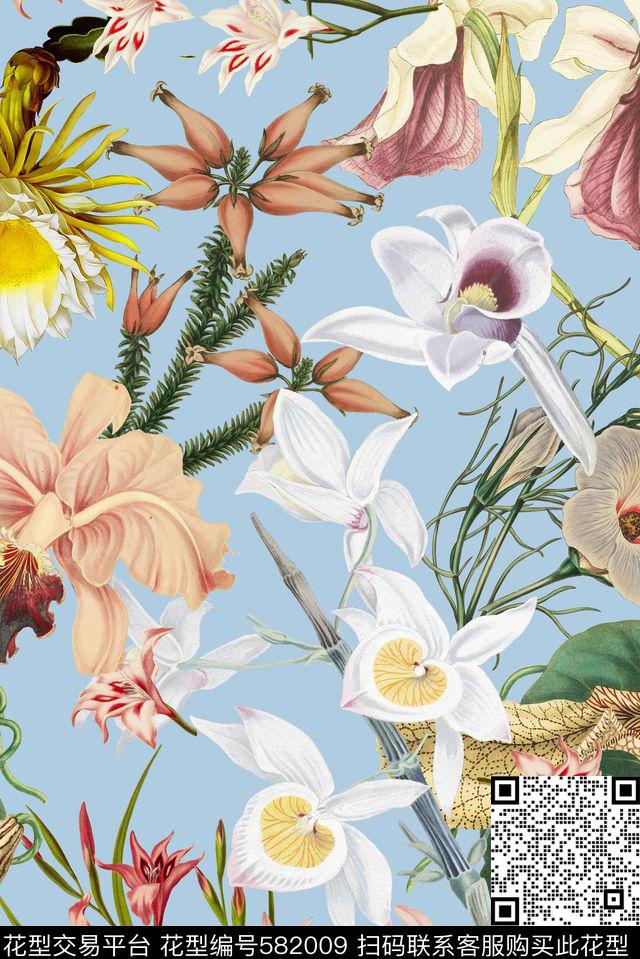 清新大气手绘花卉数码印花华亿平台下载（图片编号: 582009） - 瓦栏（Walan）