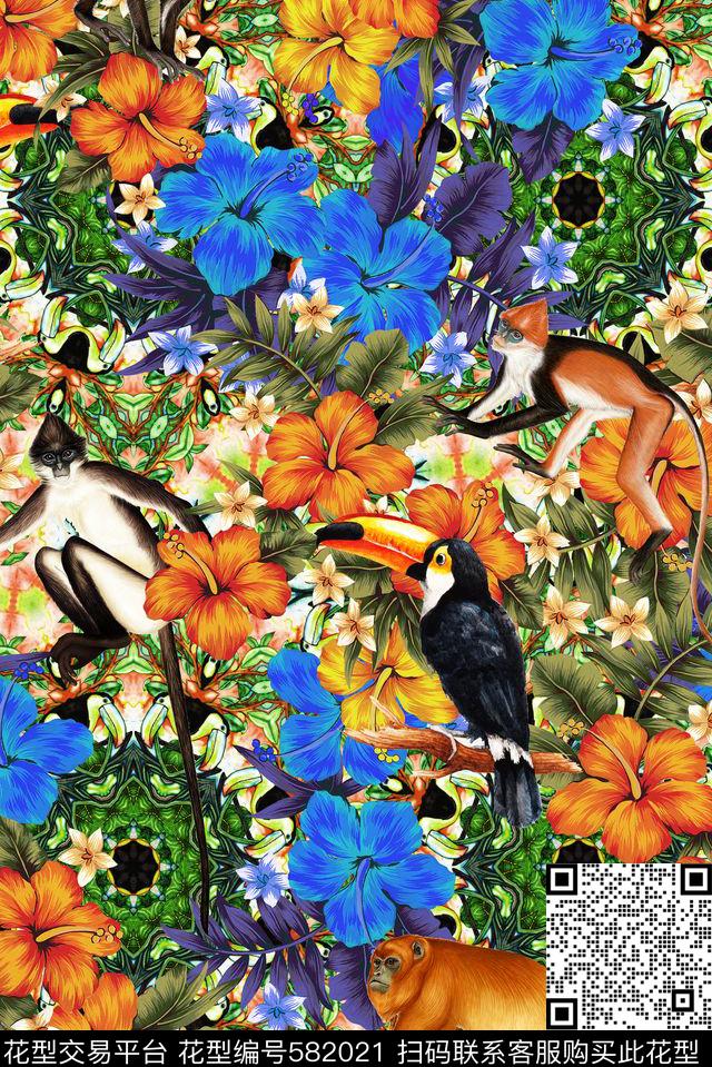 热带沙滩花卉数码印花华亿平台下载（图片编号: 582021） - 瓦栏（Walan）