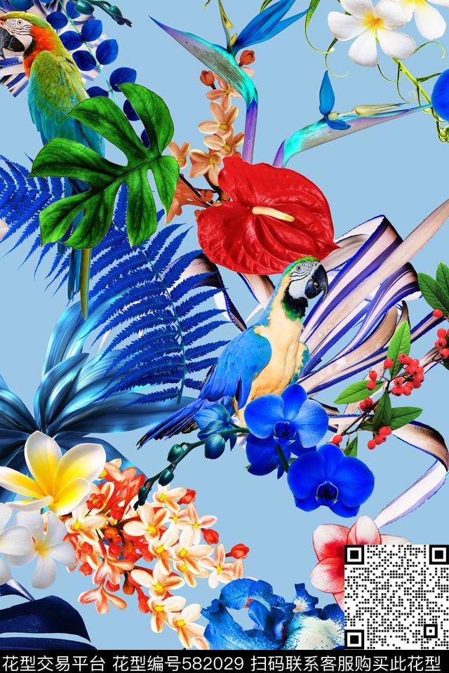 最新清爽热带植物数码印花华亿平台下载（图片编号: 582029） - 瓦栏（Walan）
