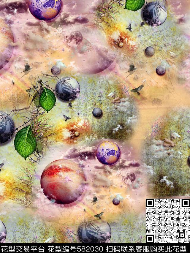 时尚星空宇宙数码印花华亿平台下载（图片编号: 582030） - 瓦栏（Walan）