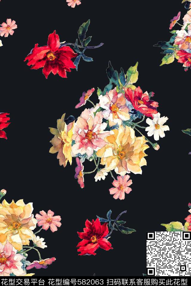花卉复古纯色底散花数码印花华亿平台下载（图片编号: 582063） - 瓦栏（Walan）