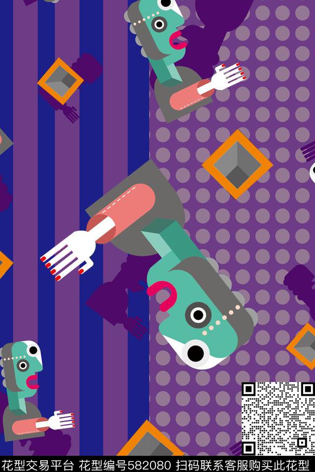 几何抽象卡通传统印花华亿平台下载（图片编号: 582080） - 瓦栏（Walan）