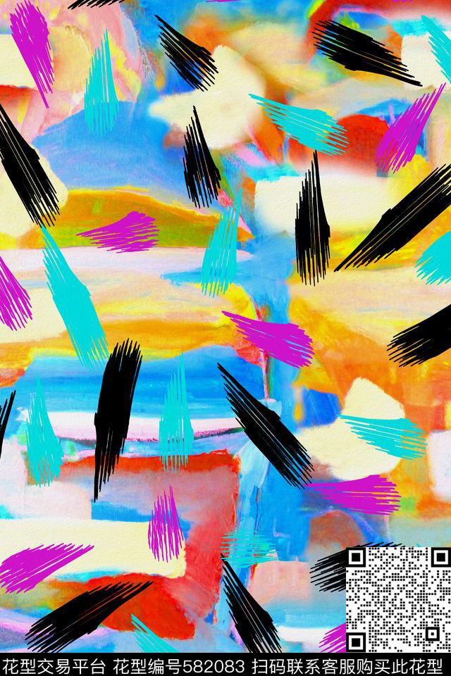泳装华亿平台水彩手绘笔刷纹数码印花华亿平台下载（图片编号: 582083） - 瓦栏（Walan）