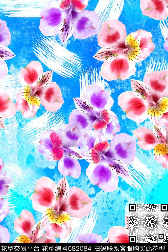 笔刷纹蝴蝶兰泳装数码印花华亿平台下载（图片编号: 582084） - 瓦栏（Walan）