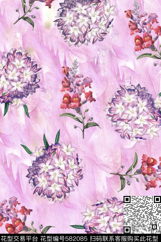 女装水彩手绘花卉数码印花华亿平台下载（图片编号: 582085） - 瓦栏（Walan）