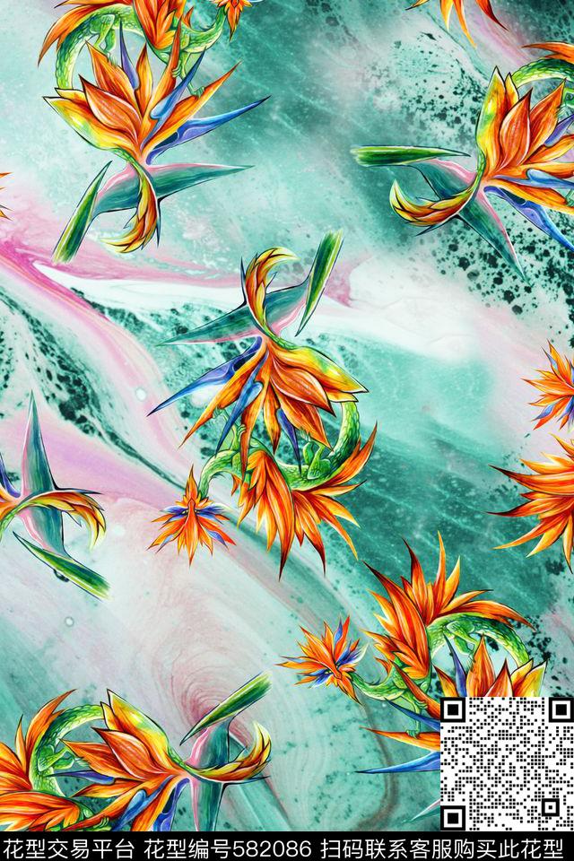 泳装山石纹理花卉数码印花华亿平台下载（图片编号: 582086） - 瓦栏（Walan）