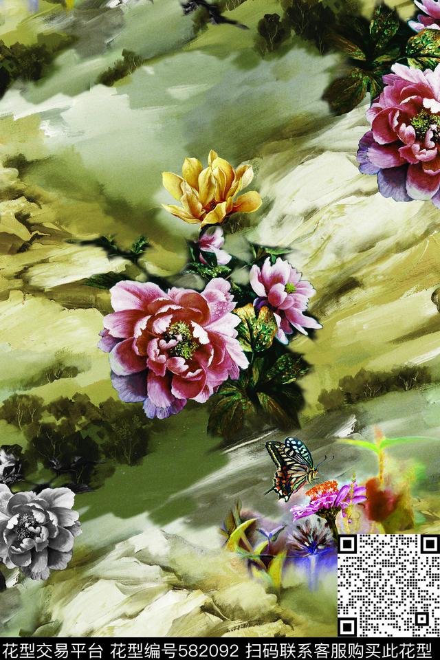 花卉复古纹理数码印花华亿平台下载（图片编号: 582092） - 瓦栏（Walan）