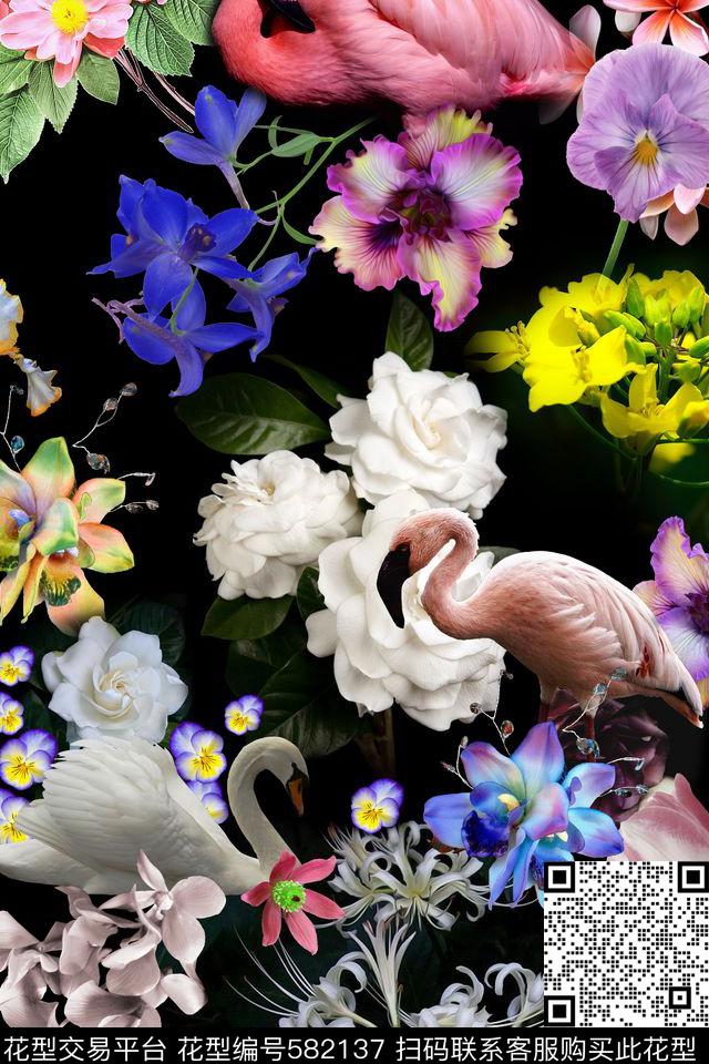 花卉纯色底复古数码印花华亿平台下载（图片编号: 582137） - 瓦栏（Walan）