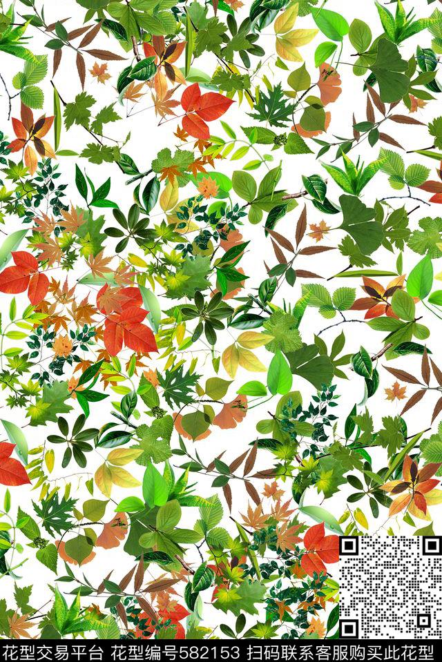 数码树叶满版数码印花华亿平台下载（图片编号: 582153） - 瓦栏（Walan）