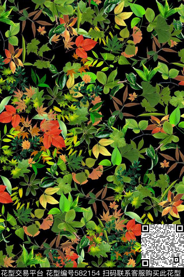数码树叶满版数码印花华亿平台下载（图片编号: 582154） - 瓦栏（Walan）