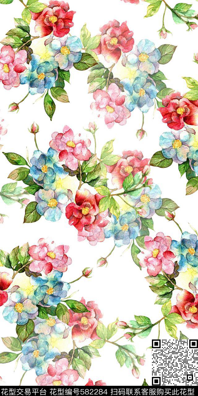 大气清爽手绘碎花数码数码印花华亿平台下载（图片编号: 582284） - 瓦栏（Walan）