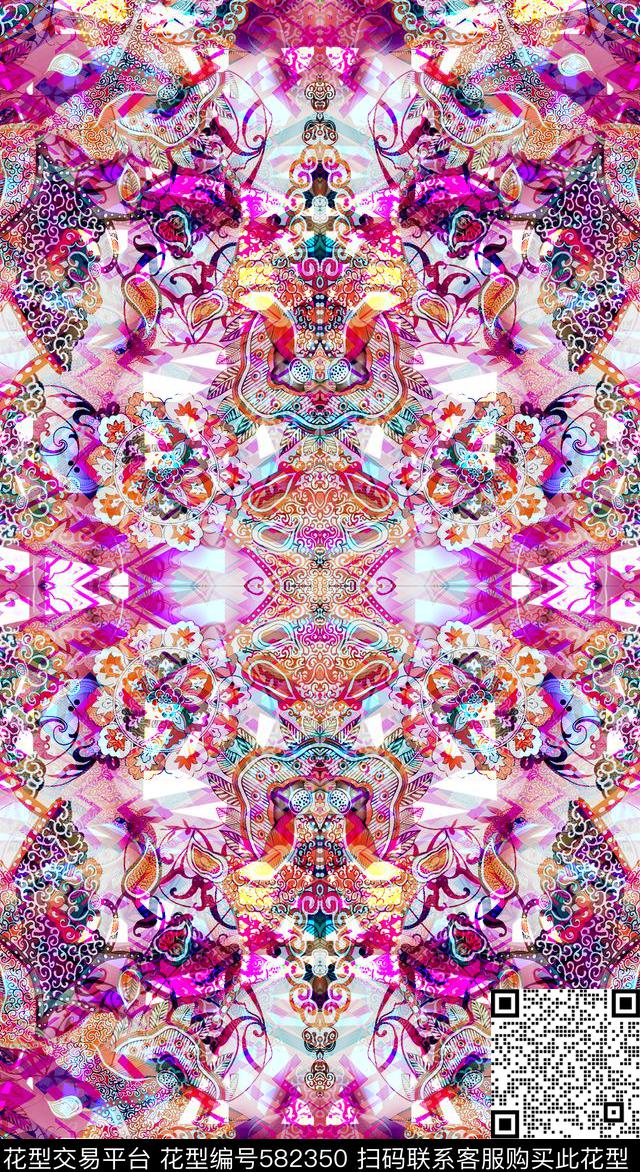 浪漫花卉怀旧复古花卉古典花纹炫彩民族风数码印花华亿平台下载（图片编号: 582350） - 瓦栏（Walan）