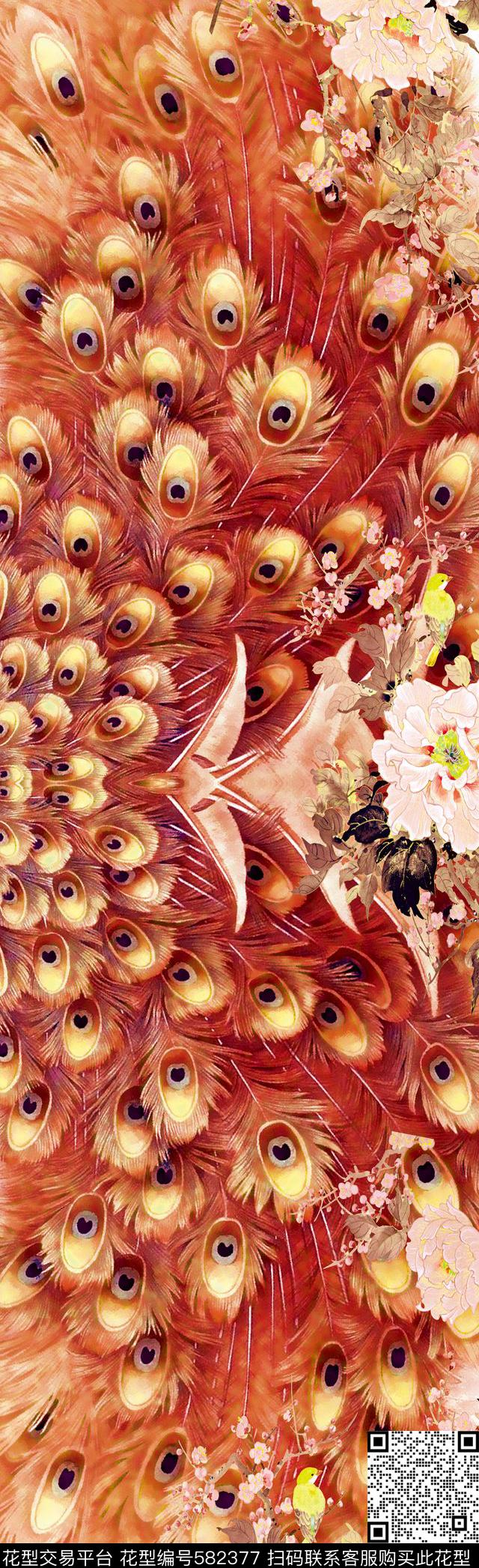 手绘工笔羽毛数码印花华亿平台下载（图片编号: 582377） - 瓦栏（Walan）
