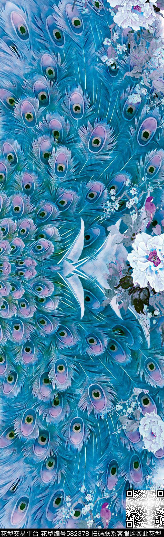 手绘工笔羽毛数码印花华亿平台下载（图片编号: 582378） - 瓦栏（Walan）
